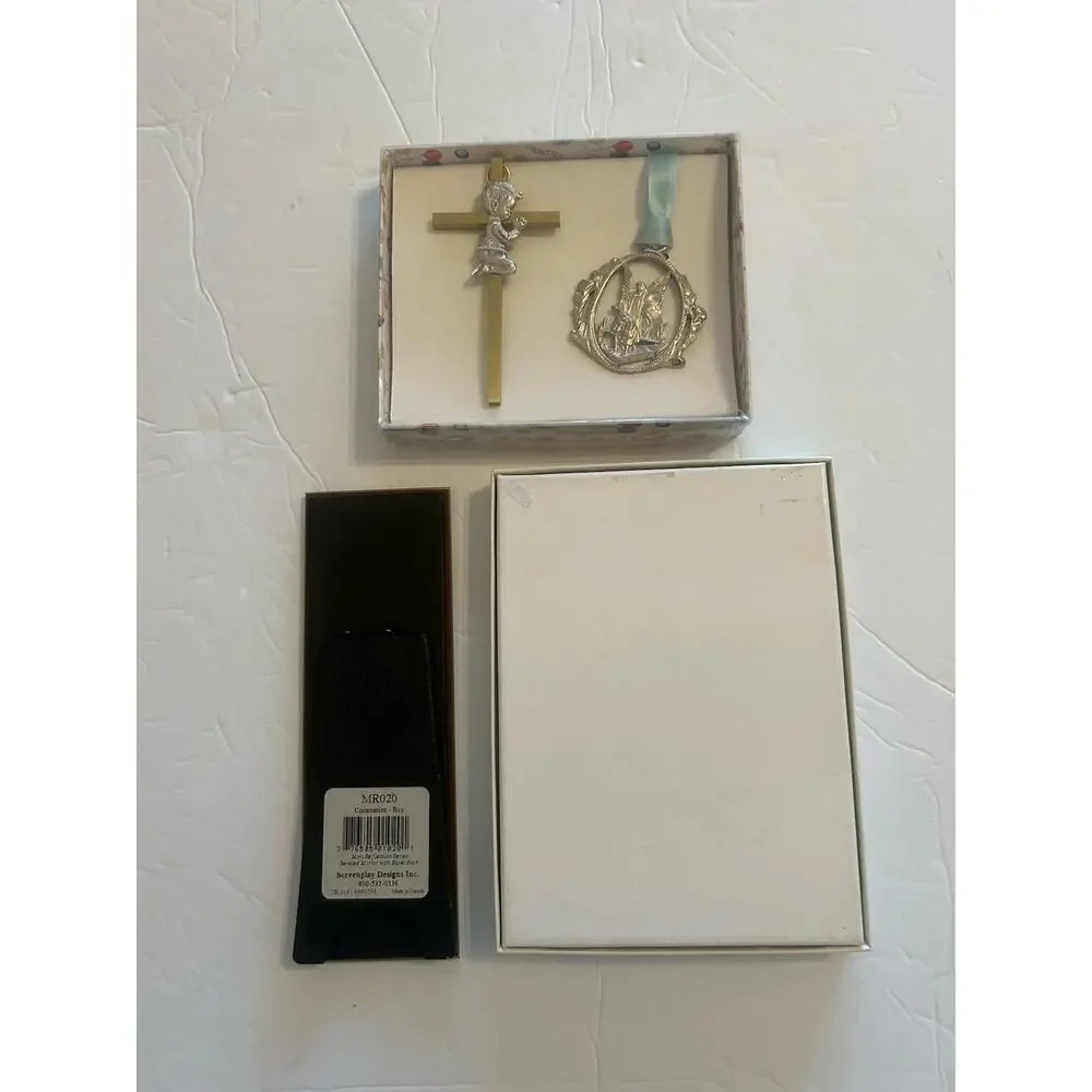 Catholic Child's Boy First Communion Bible‎ & Ornaments In Gift Box Prayer Frame